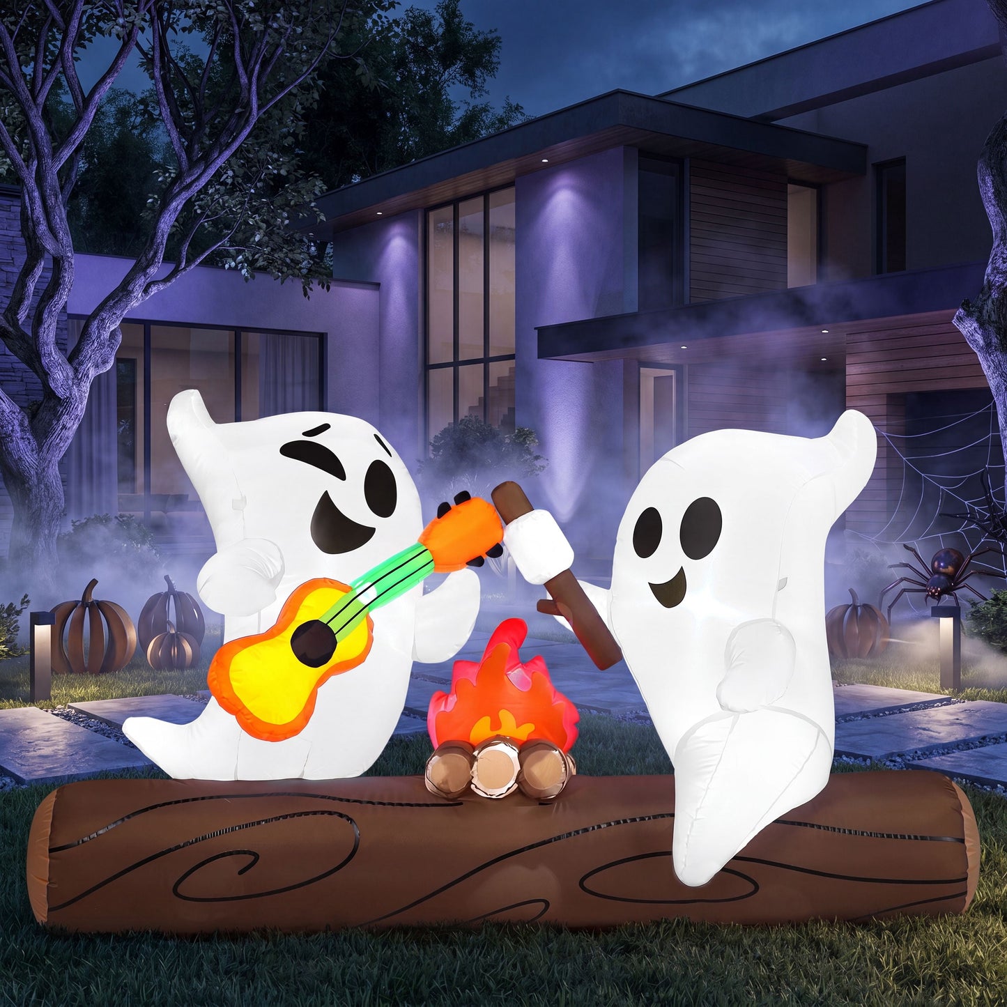 Joyfy 6 ft Halloween Inflatable Ghost,Cute Blow Up Ghost with Campfire & Cotton Candy,LED Lighted Outdoor Yard Decoration for Garden,Lawn,Party
