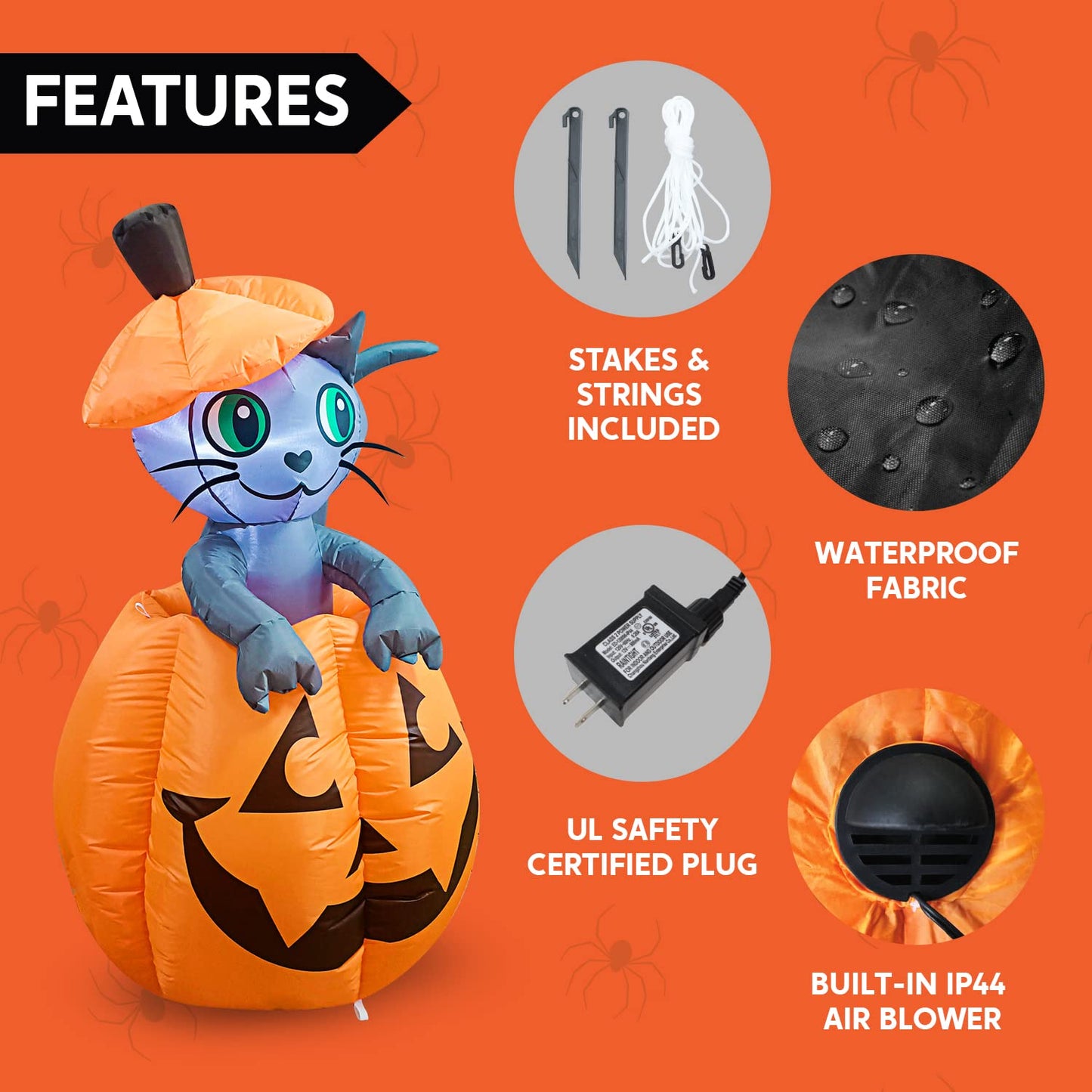 Syncfun 5 FT Halloween Inflatable Animated Kitty Cat On Pumpkin Halloween Decoration,Halloween Blow Up Yard Lawn Inflatables