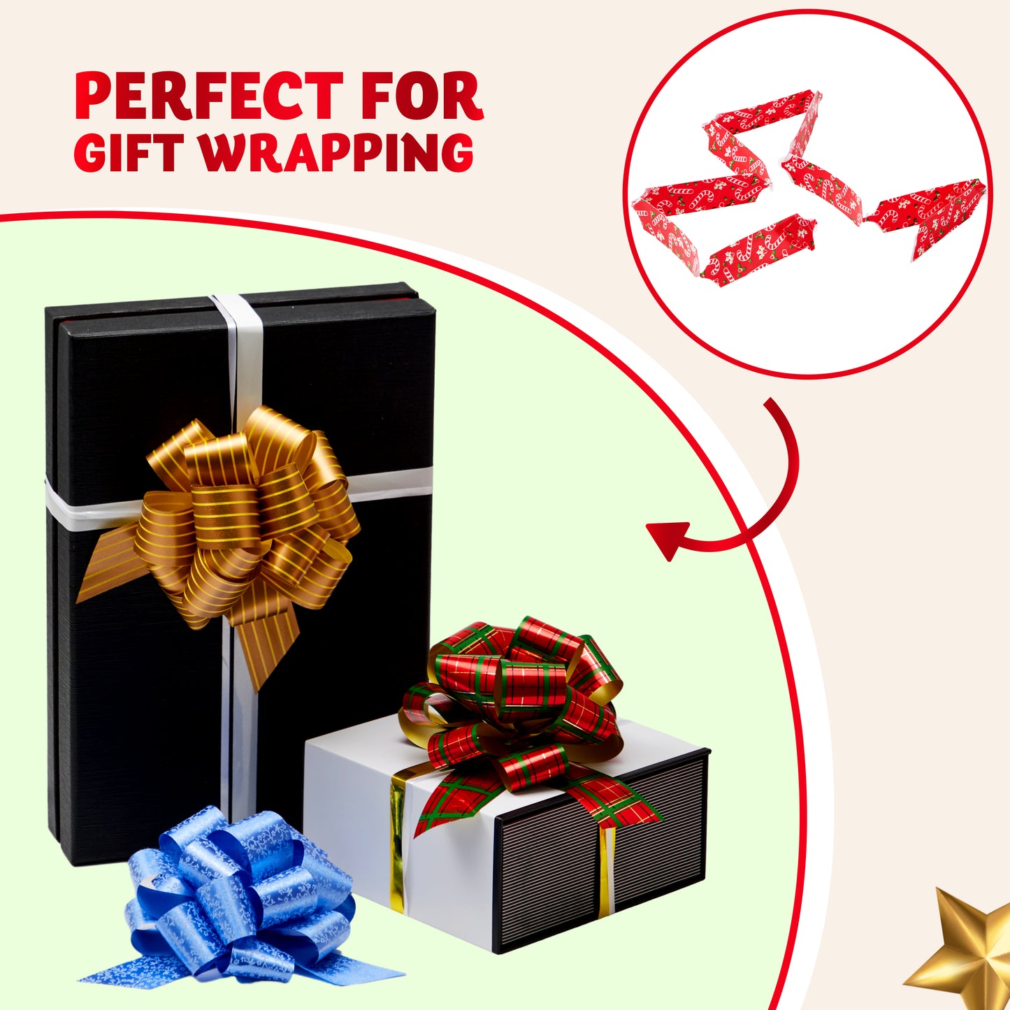 Joyfy 48 Pcs Christmas Pull Bows with Ribbon 4.7” Wide Gift Wrapping Accessory for Presents, Bows, Baskets, Wine Bottles Decoration, Gift Wrapping and Decoration Present