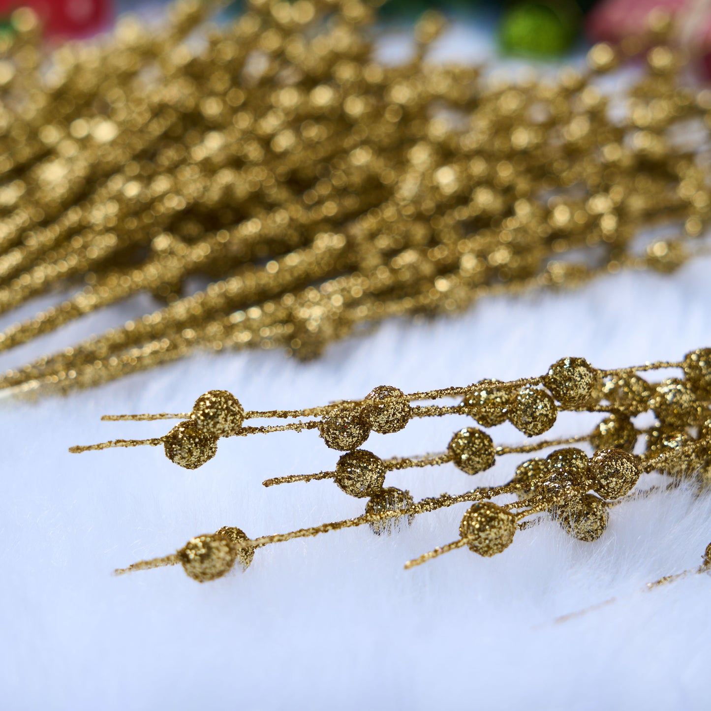 Joyfy 24 Pcs Christmas Tree Berry Stem, 20 Inches Decorative Bead Sticks, Glittery Twigs, Picks, Branches for Christmas Tree, Small Vase, Holiday, Wedding, Party (Gold)