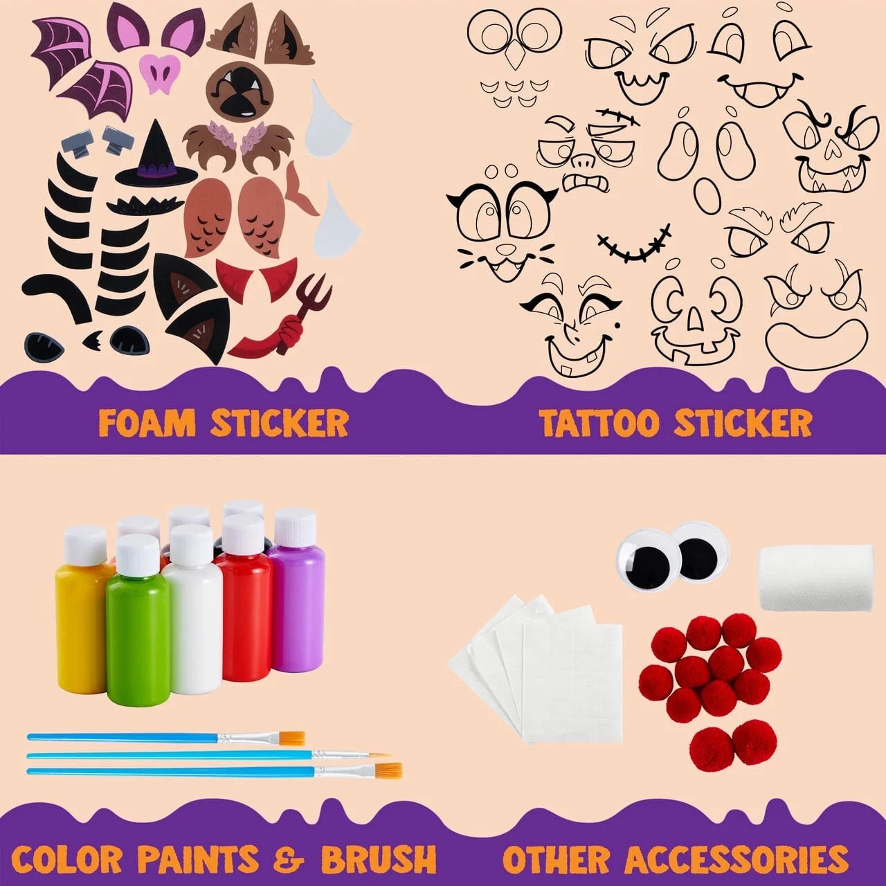 Joyfy 3D Halloween Stickers Pumpkin Decorations Kit,Pumpkin Face Stickers for Halloween Party Supplies Games,Halloween Crafts for Kids