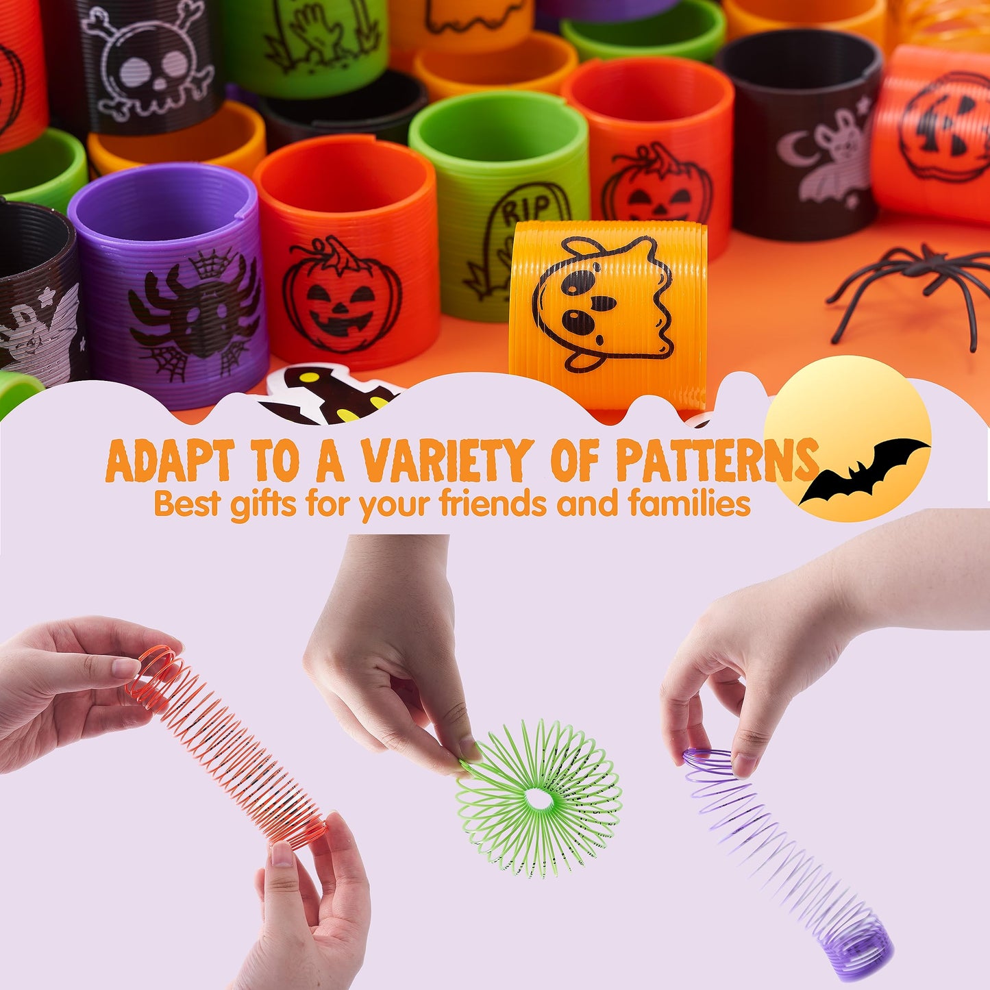 Joyfy 60 Pcs Halloween Coil Spring Toys,Halloween Mini Magic Springs Toys Bulk for Party Favors,Halloween Goody Bag Fillers,Halloween Sticky Toys for Classroom Prizes