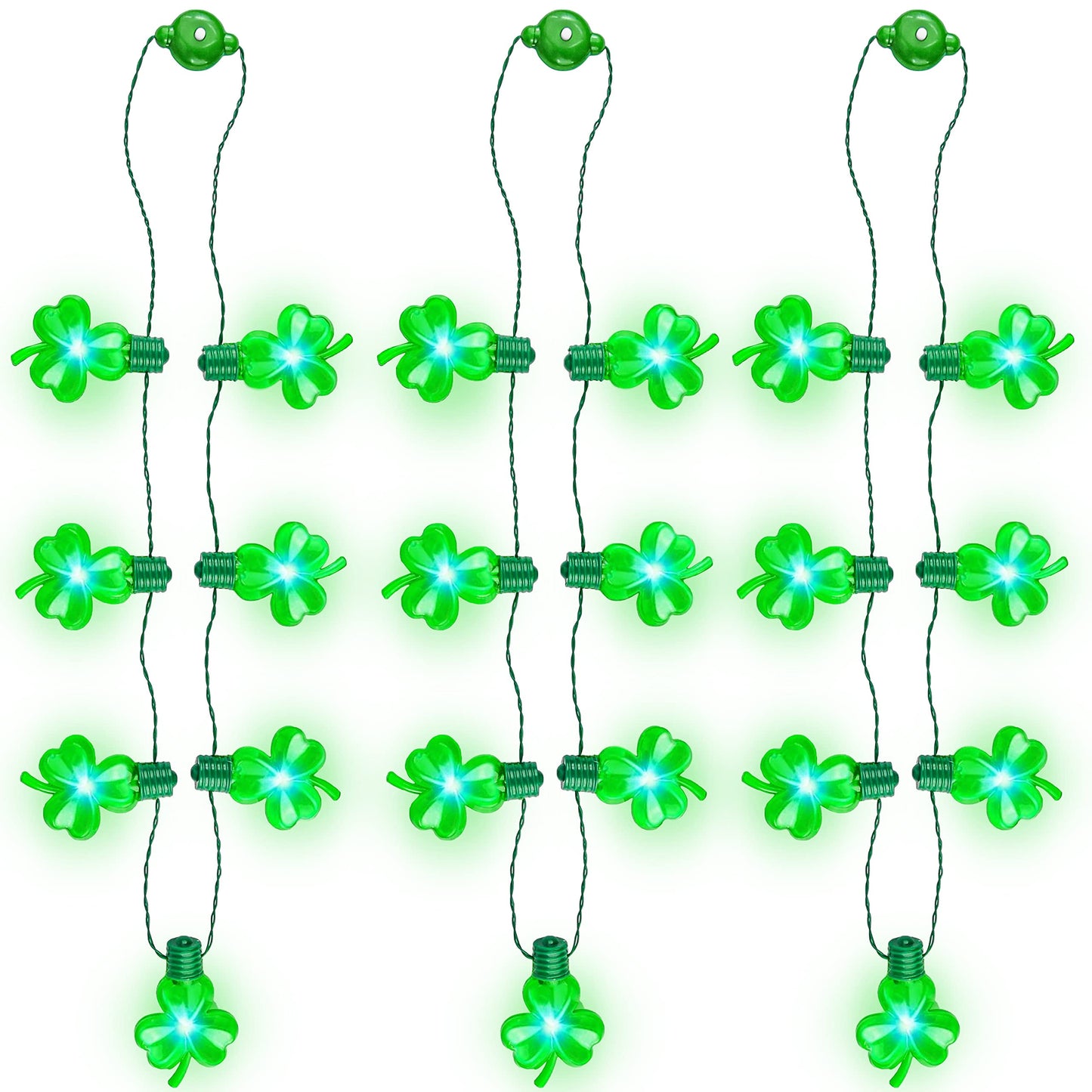 3 St. Patrick's Day lighting necklaces, green clover light bulb necklaces, used for clothing decoration accessories