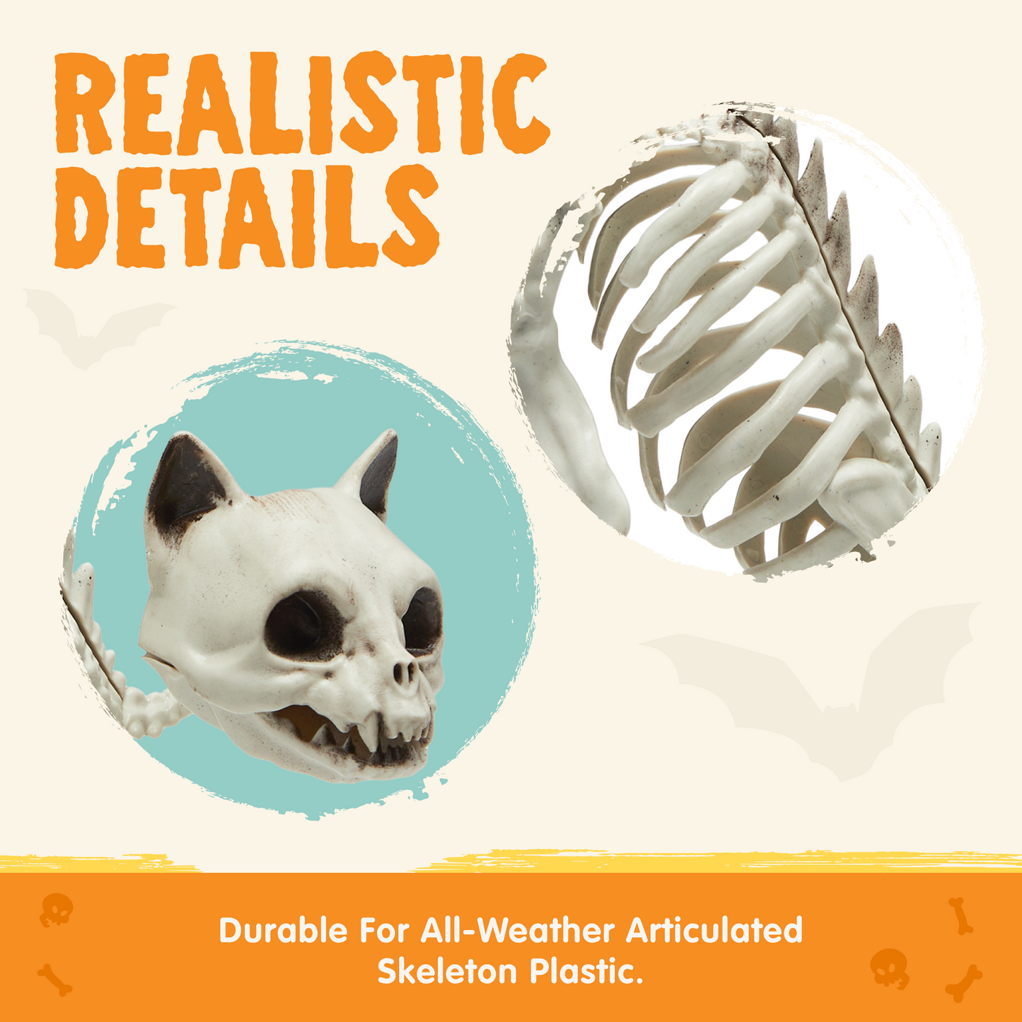 Syncfun 4 Pcs Cat Skeleton Halloween Decoration,7 Inch Posable Plastic Animals Halloween Skeleton for Indoor Outdoor Halloween Decorations,Haunted House Party Props