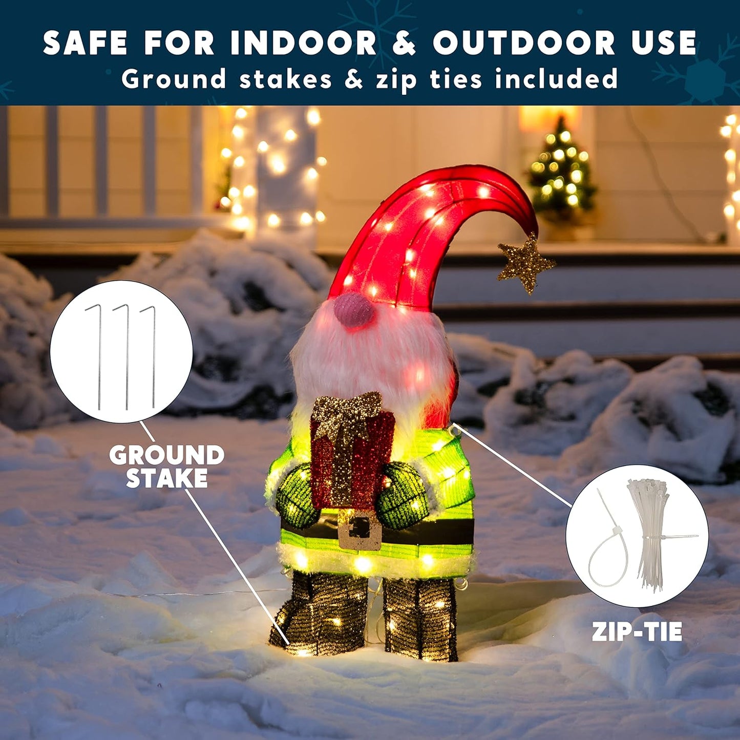 Syncfun 3D 2.4 FT Plush Gnome Yard Light Christmas Outdoor Decorations,50 Pre-Lit LED Christmas Decorations,Christmas Yard Light with Stakes Decorations Outdoor Holiday Decor