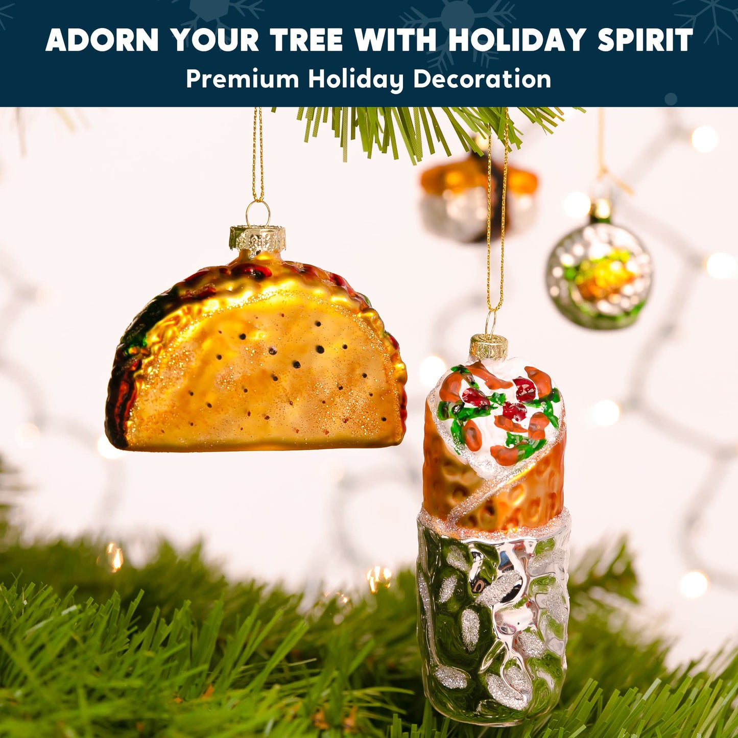 SYNCFUN Christmas Glass Blown Ornament Taco and Burrito Set Handcrafted Hanging Christmas Tree Decoration for Xmas Gift Holiday Party Favor Indoor Decoration