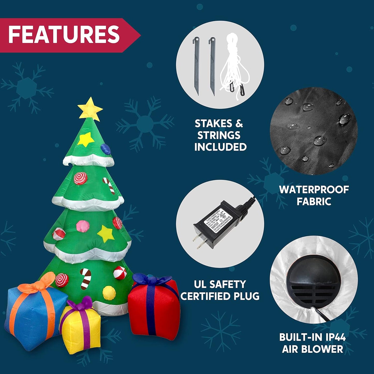 Joyfy 7 FT Christmas Inflatables Christmas Tree Outdoor Decorations,Giant Christmas Inflatable Tree with 3 Gift Boxes Blow Ups Yard with Built-in LEDs for Holiday Party Garden Lawn Decor
