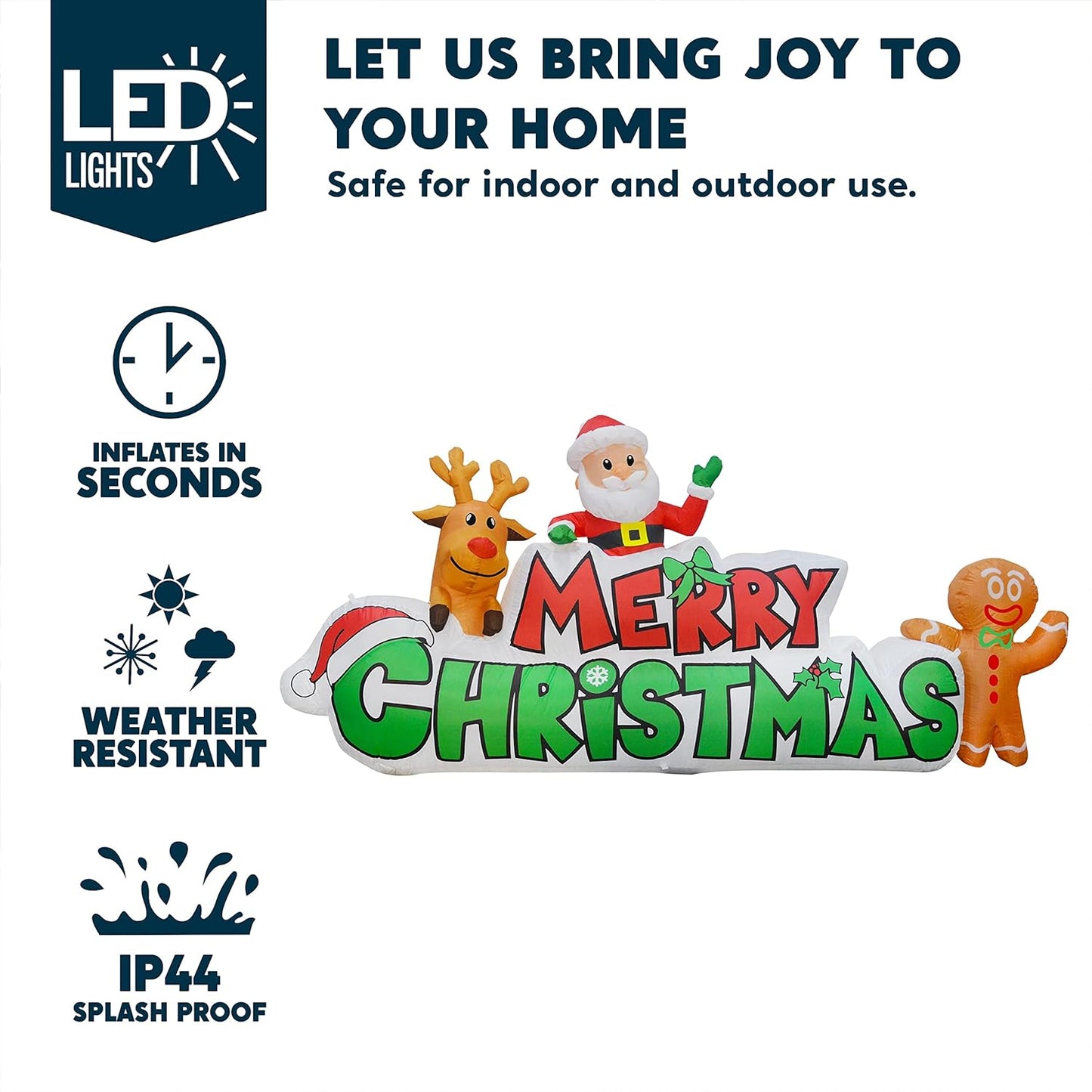 Joyfy 9.5 FT Christmas Inflatables Merry Christmas Sign with Santa Outdoor Decorations,Christmas Blow Ups Yard with Built-in LEDs for Holiday Party Garden Lawn Decor