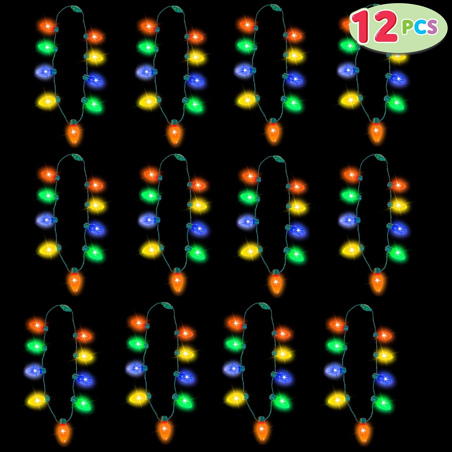 12 Packs Christmas LED Light Up Bulb Necklaces 9 Bulbs LED Necklaces Holiday Necklace Costume Accessories for Christmas Xmas Party Favor Party Supply