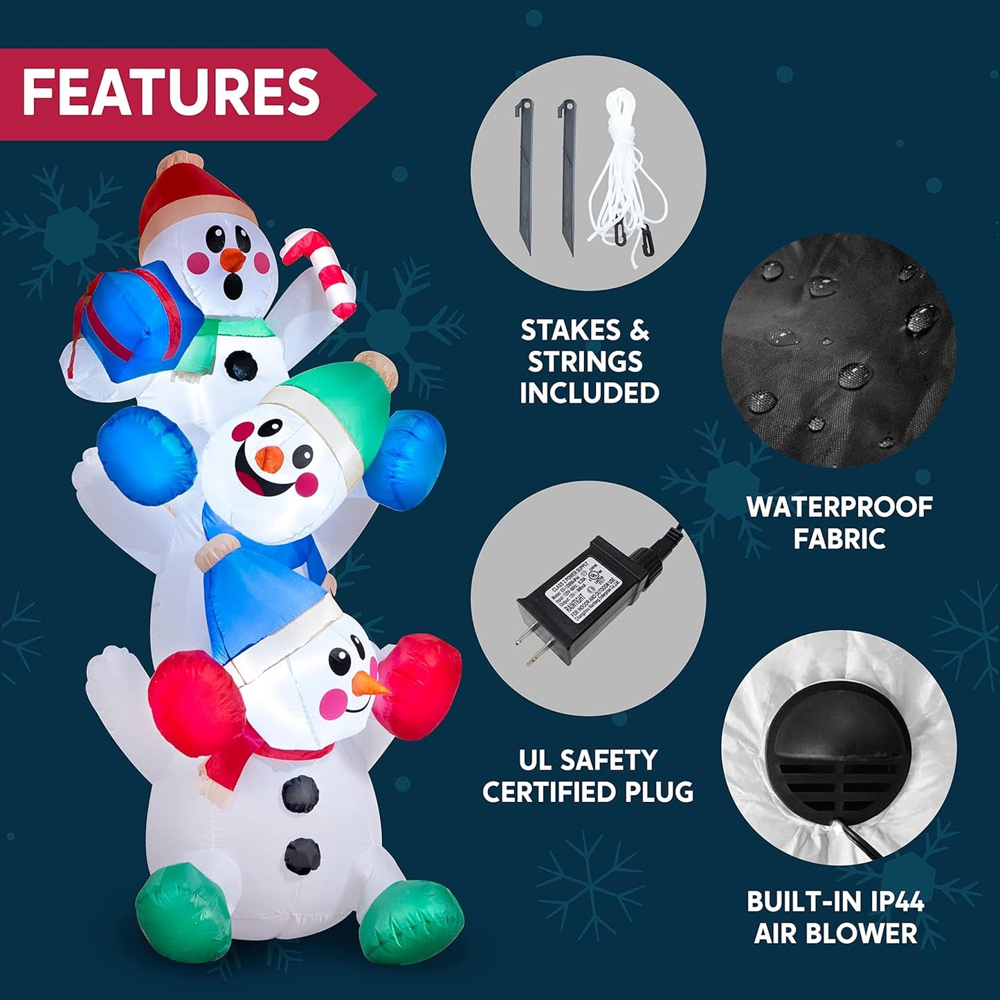 Joyfy 6ft Christmas Inflatables Snowman Outdoor Decorations,Stacked Snowman Christmas Blow Ups with Built-in LEDs for Holiday Party Garden Yard Lawn Decor