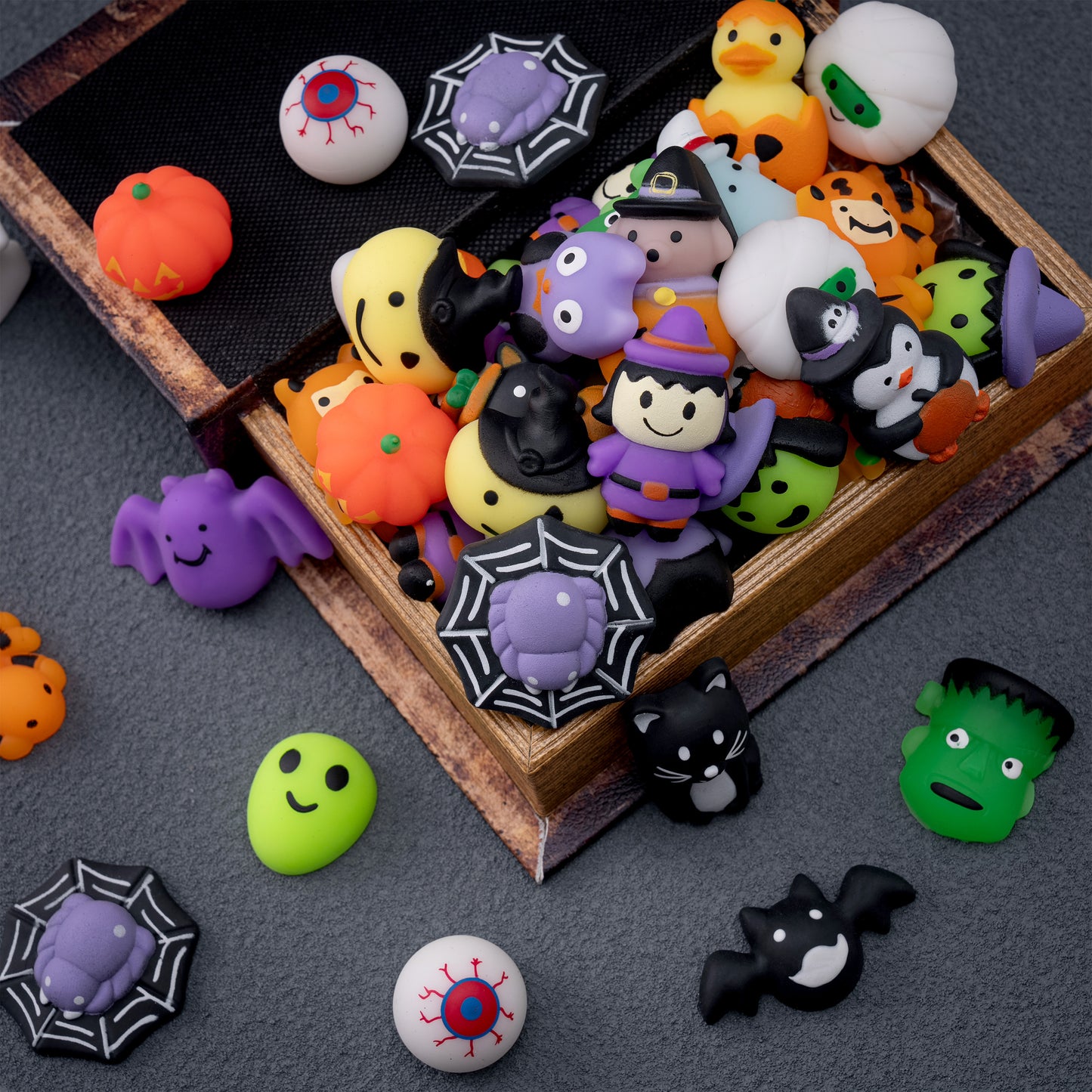 Joyfy 100 Pcs Halloween Mochi Squishy Toys,Squishy Toys for Kids,Halloween Classroom Favors Prizes Party Favors,Claw Machine Filler for Kids,Stress Relief Toys