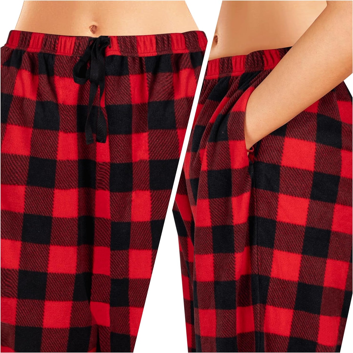 SYNCFUN Christmas Pajama Pants for Women,Red and Black Buffalo Plaid Pajama Pants for Women