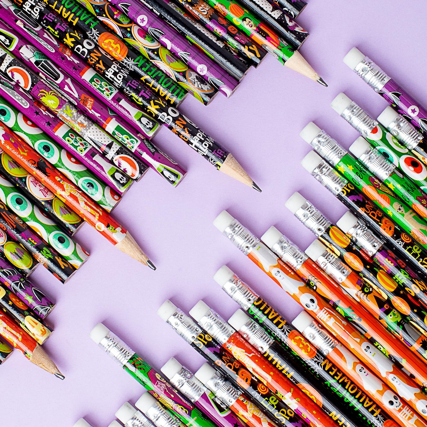 SYNCFUN 48 Pcs Halloween Pencils Bulk with Eraser for Kids,Colorful Pencils Stationery Pencil Set,Halloween Favors Prizes for Kids,Halloween Bulk Toys