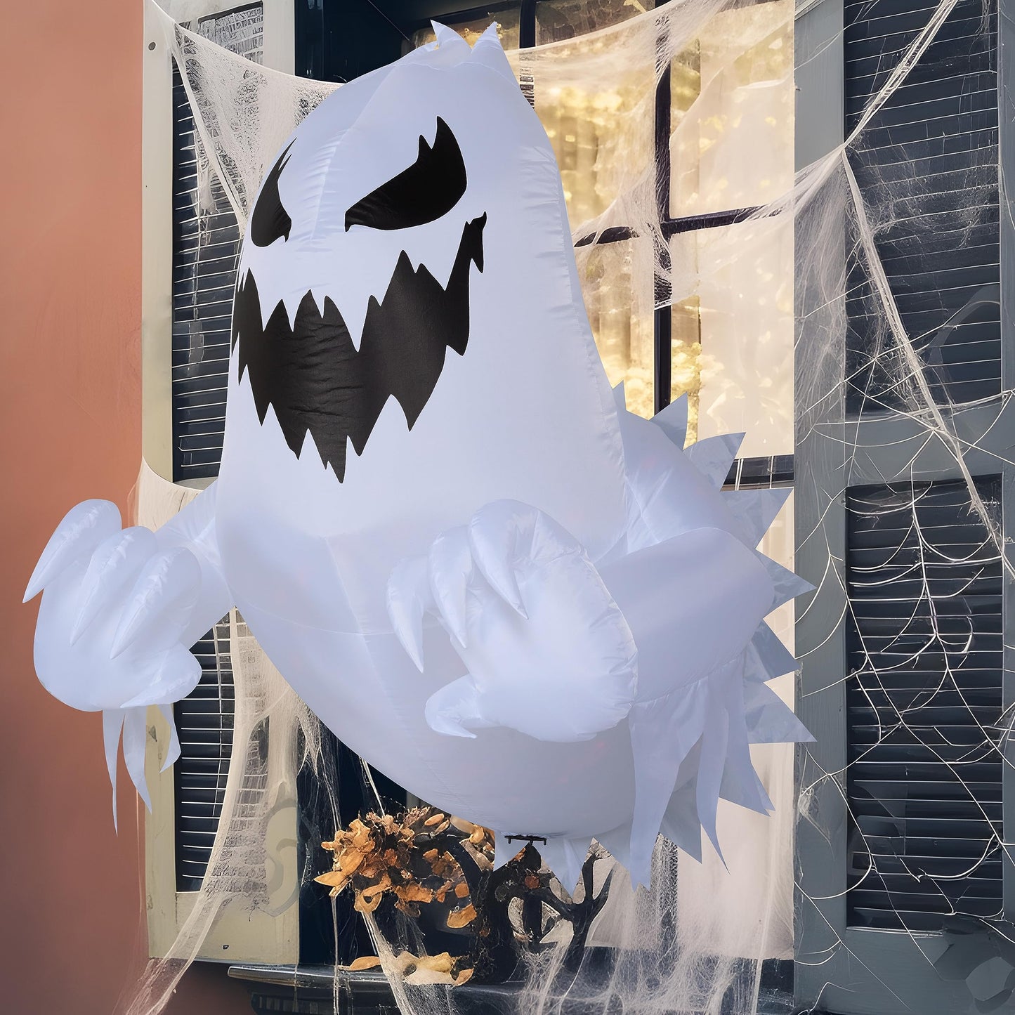 Syncfun 4.5 FT Halloween Inflatable Ghost Broke Out from Window with Built-in Rotating Red LED Blow Up Inflatable for Window Decoration Yard Garden Lawn Decor