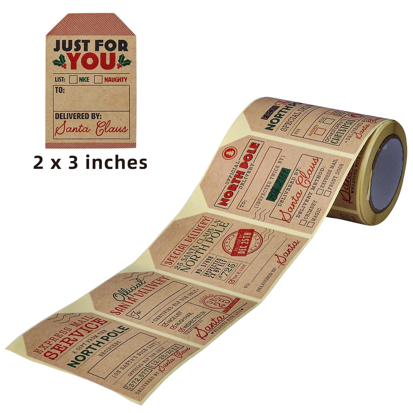 SYNCFUN Kraft Paper Sticker Roll - Post Christmas, 120 Pcs