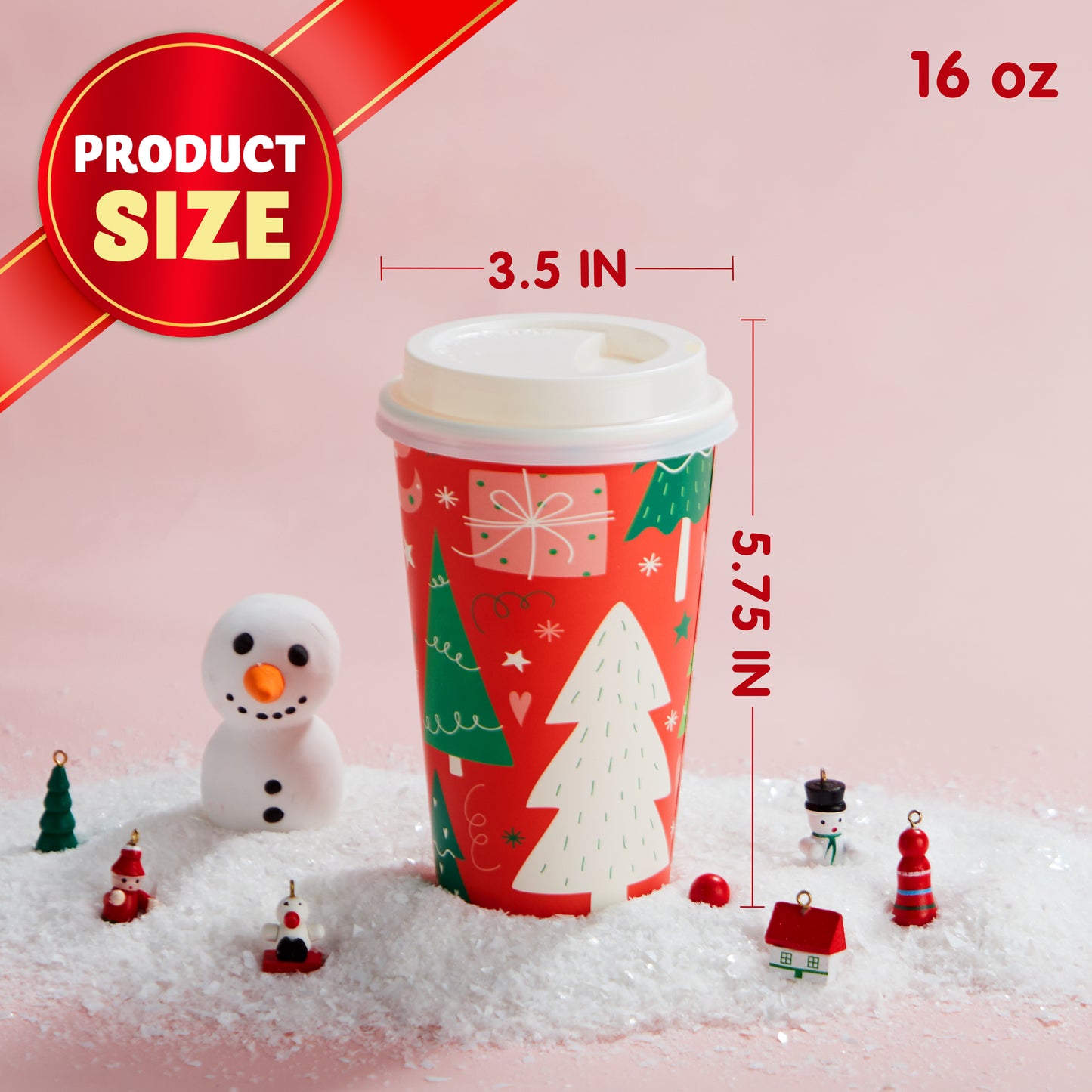 Joyfy 24 Pcs Christmas Disposable Paper Cups, 16 oz Xmas Dinnerware Cups With Cup Sleeves and Lids, 8 Designs Hot/Cold Beverages Tableware for Holiday Party Supplies