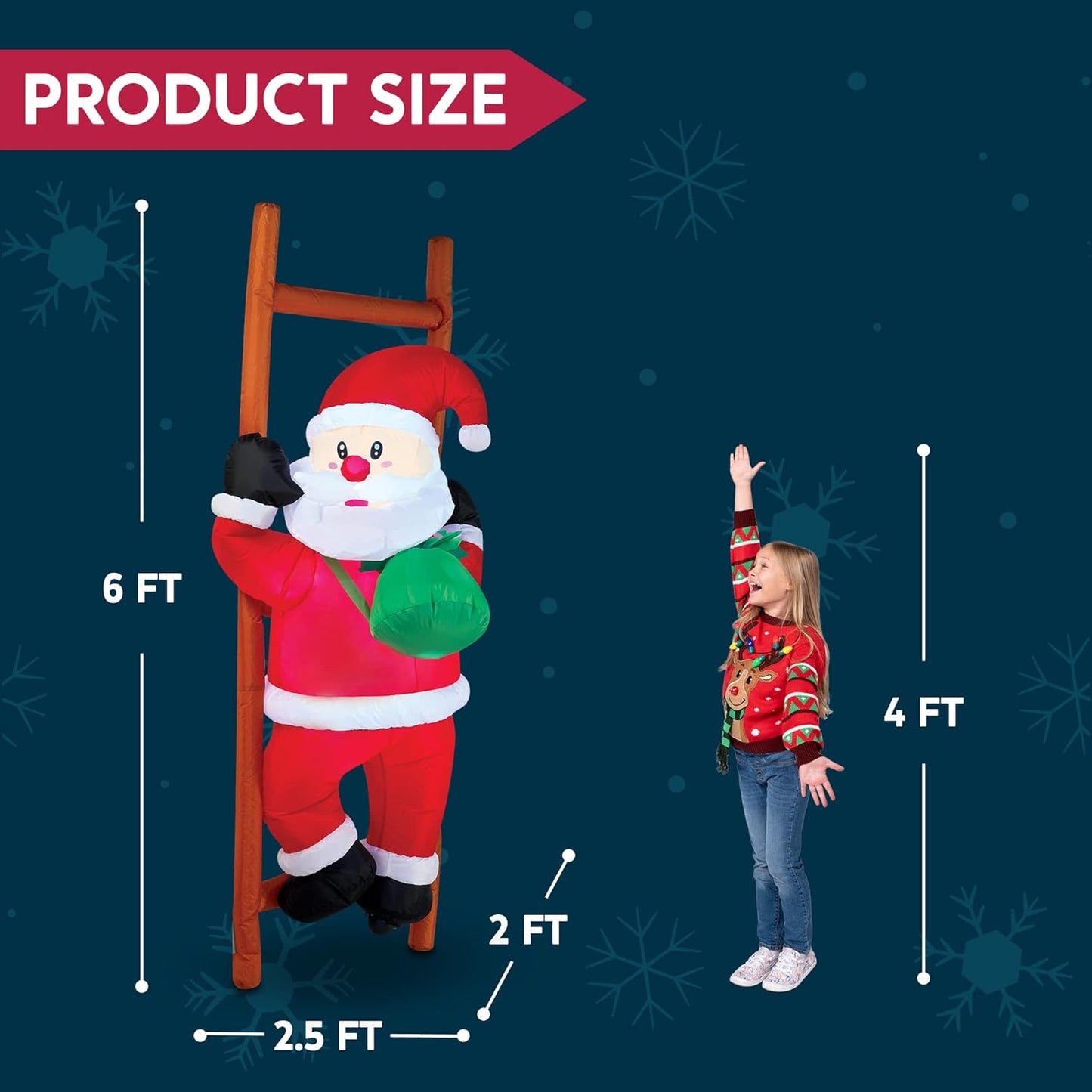 Joyfy 6 FT Christmas Inflatables Santa Outdoor Decorations,Climbing Santa Christmas Blow Ups Yard Christmas with Built-in LEDs for Holiday Party Garden Lawn Decor
