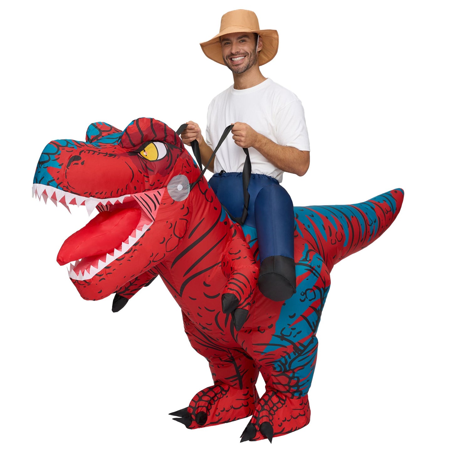 Syncfun Inflatable Costumes for Adult, Riding Light-Up Eyes T-rex Inflatable Costume, Red Rawr Blow Up Dinosaur Costumes for Halloween Costume Cosplay Themed Parties