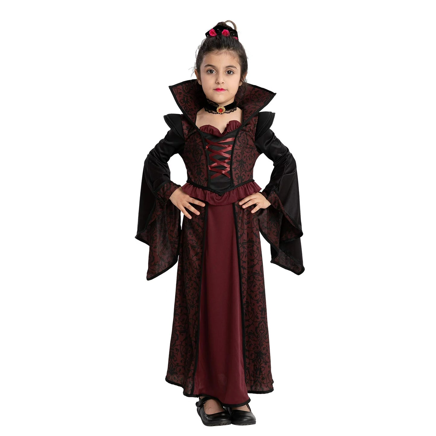 Spooktacular Creations Royal Vampire Costume Set for Girls Halloween Dress Up Party, Role-Playing, Carnival Cosplay, Vampire-Themed Party for 8-10 Years Old