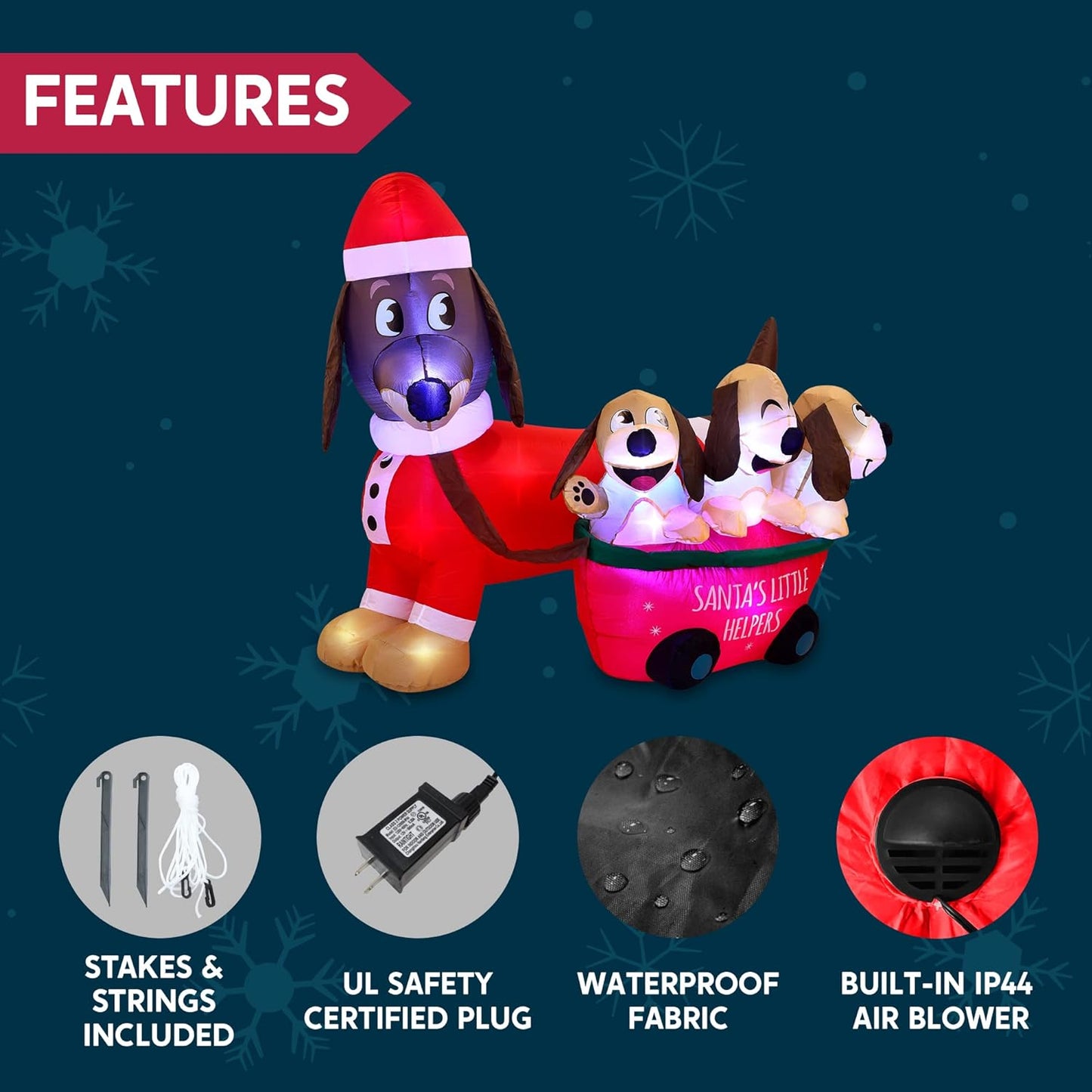 Joyfy 5 FT Christmas Inflatables Dog Outdoor Decorations,Dachshund Dog Christmas Blow Ups Yard Christmas with Built-in LEDs for Holiday Party Garden Lawn Decor