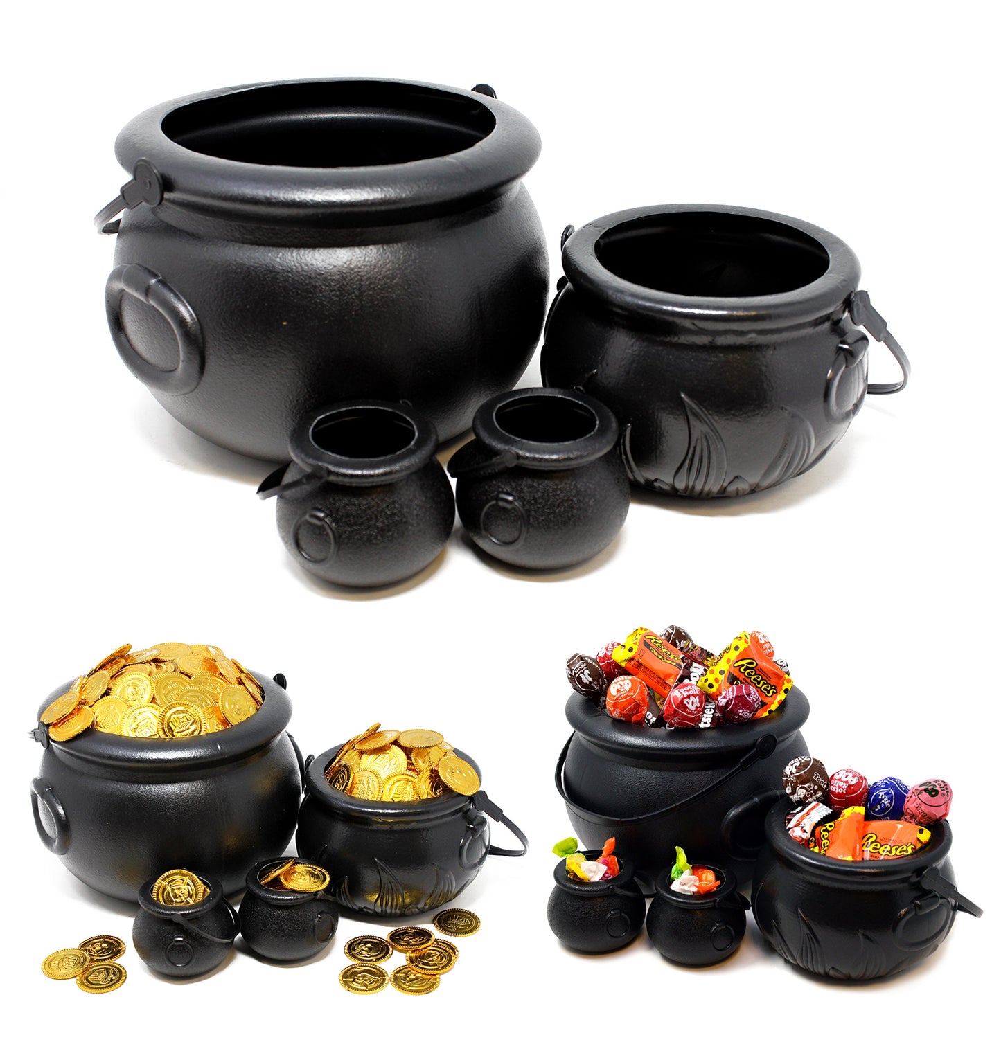 SYNCFUN 4 Pack Halloween Cauldron with Handle,Halloween Candy Bucket Basket Candy Bowl Halloween Bucket Plastic Cauldron Trick or Treat Bucket