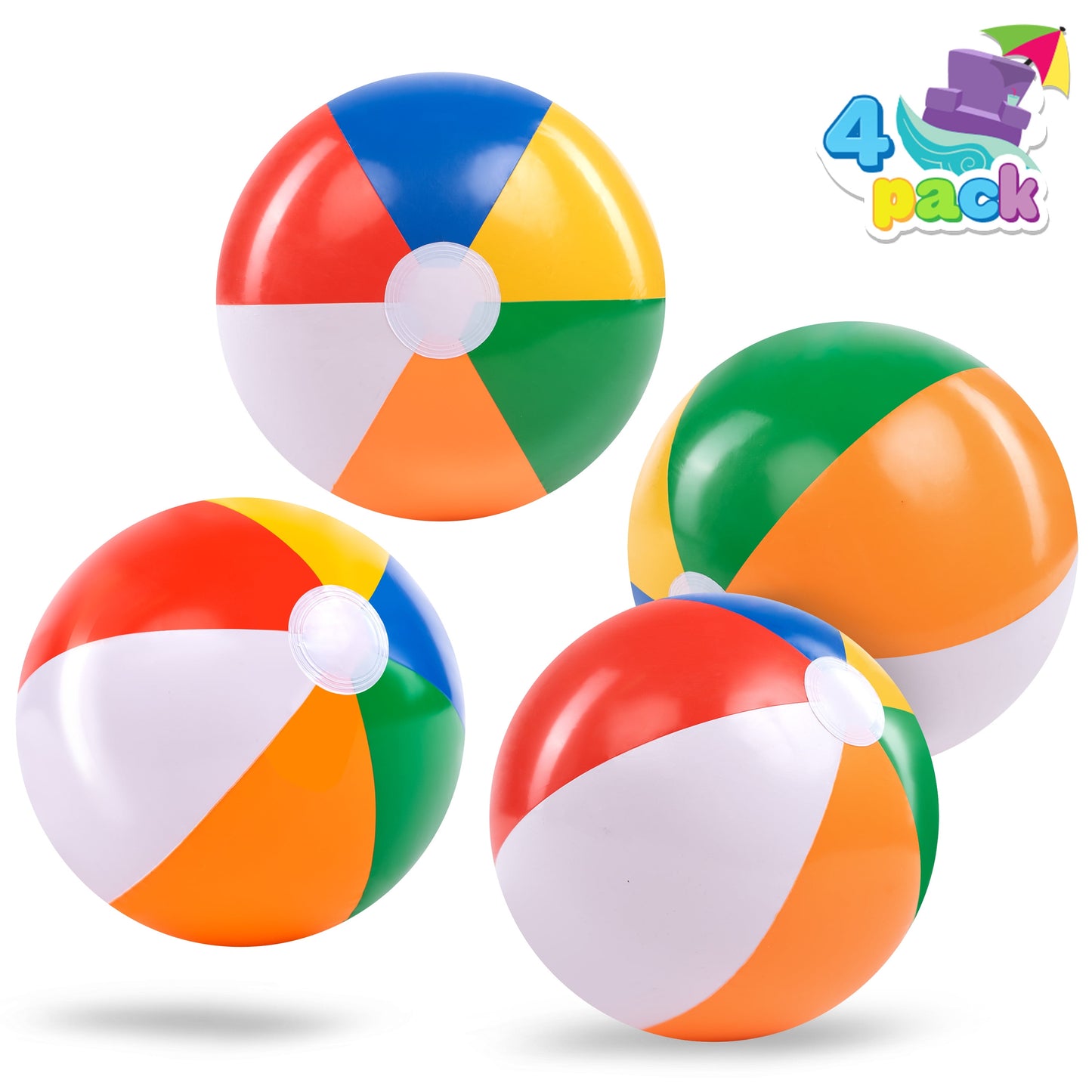 Syncfun 4 Pcs 20" Inflatable Beach Balls, Large Rainbow Beach Balls, Summer Beach Pool Party Toys for Kids and Adults