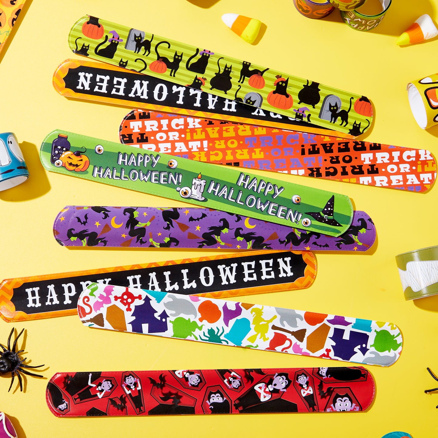 SYNCFUN 72 Pcs Halloween Slap Bracelets for Kids,Halloween Toys Bulk with Spider,Pumpkins,Animal Print for Prizes Gift Trick or Treat Party Favors,Halloween Crafts for Kids,Classroom Favors