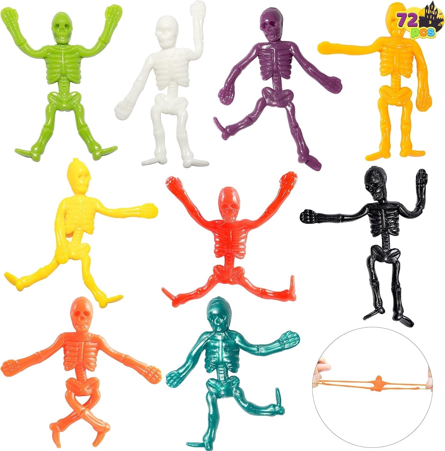 Joyfy 72 PCS Halloween Stretchy Skeletons, 9 Colors Halloween Stress Relief Toys,Stretchy Skull Toys for Halloween Trick or Treat Party Favor, Halloween Goody Bag Fillers