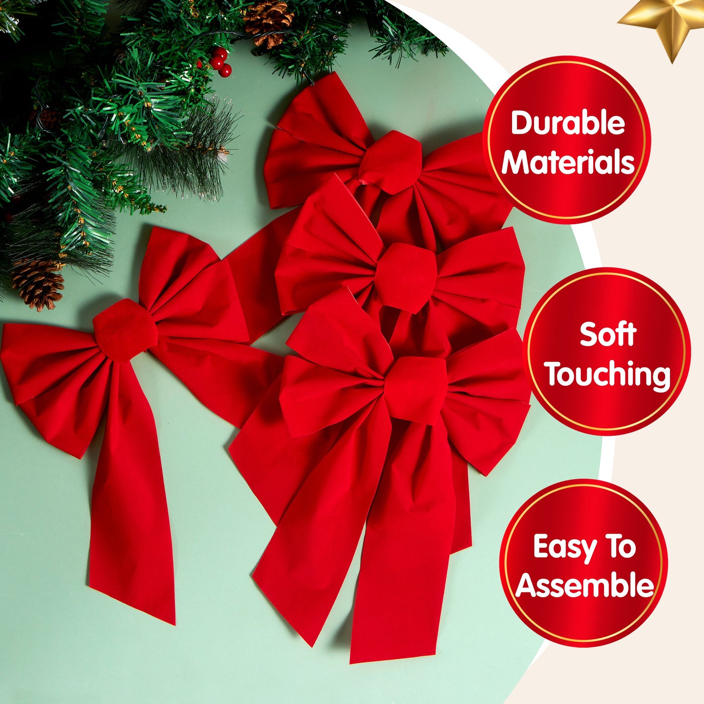 Joyfy 12 Pcs Christmas Red Velvet Bows, 13"x 9" Wide Decorative Christmas Bows for Wreath Garland Christmas Tree Decor, Indoor Outdoor Holiday Decorations