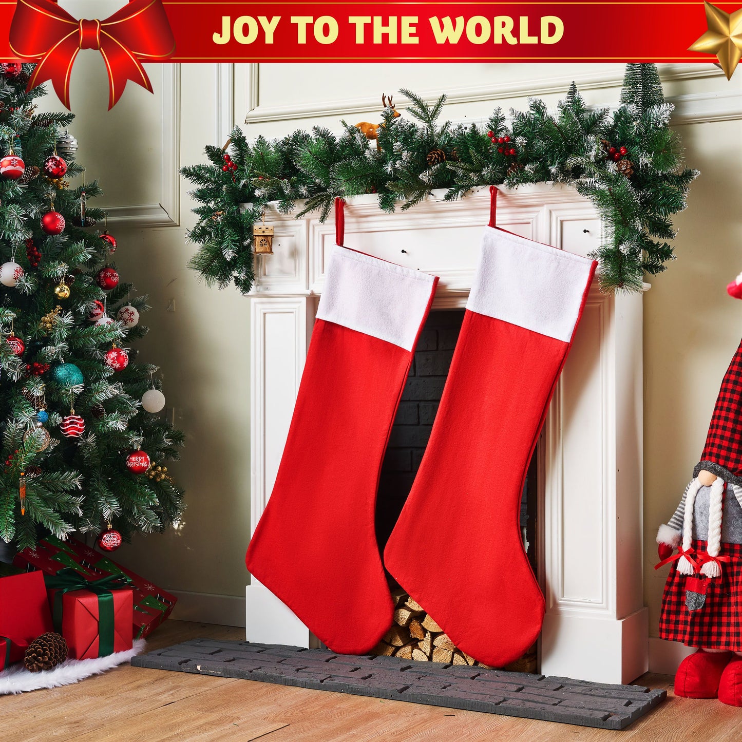 Joyfy 2 Pcs 38" Jumbo Felt Christmas Stockings, Giant Christmas Stocking Large Christmas Stocking for Family Holiday Season Decorations
