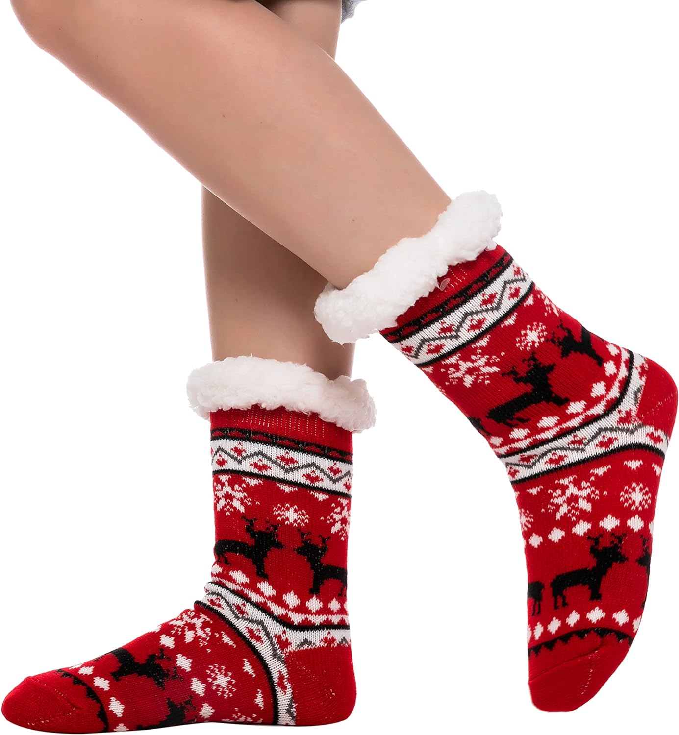 Joyfy 2 Pack Christmas Socks Fuzzy Socks for Women,Comfy Crew Fuzzy Sock Slippers for Women Adults,Christmas Gifts for Women