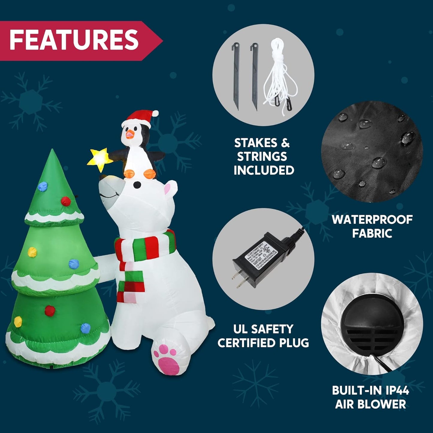 Joyfy 6 FT Christmas Inflatables Polar Bear and Penguin with Christmas Tree Outdoor Decorations,Christmas Blow Ups Yard with Built-in LEDs for Holiday Party Garden Lawn Decor