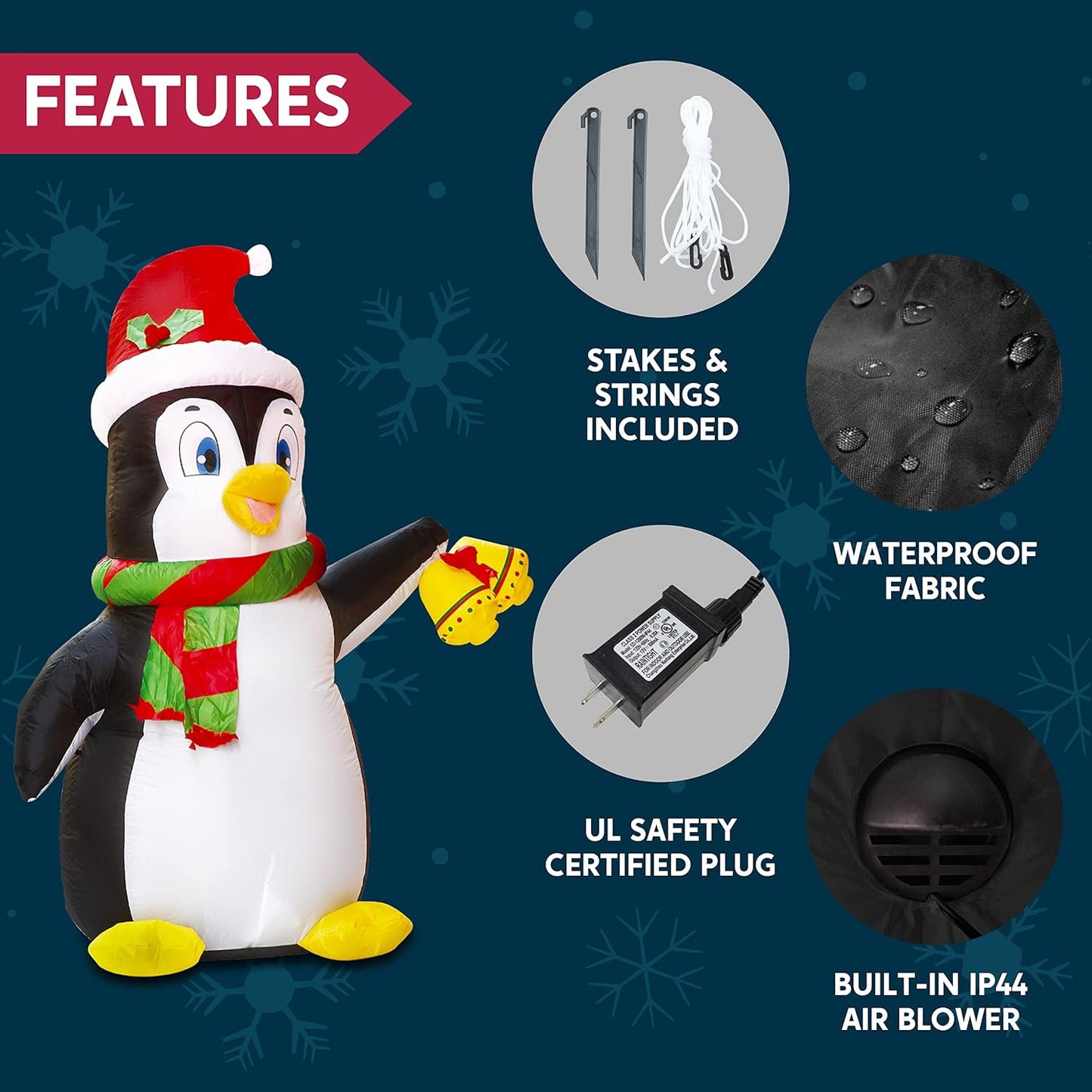 Joyfy 5 FT Christmas Inflatables Penguin Outdoor Decorations,Giant Christmas Blow Ups Yard with Built-in LEDs for Holiday Party Garden Lawn Decor