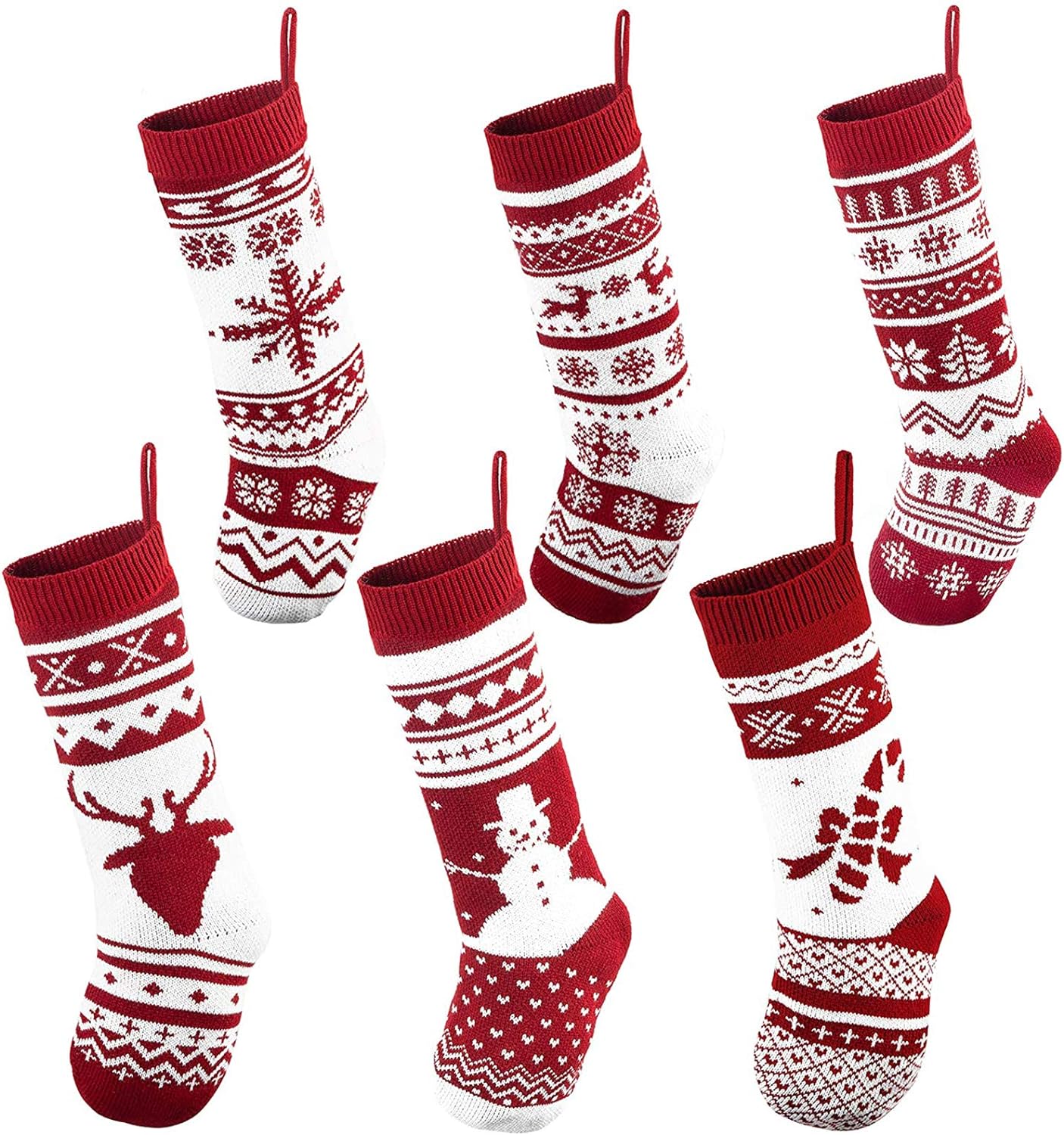 Joyfy 6 Pcs 18" Knit Christmas Stockings, Large Rustic Yarn Xmas Stockings for Family Holiday Decorations