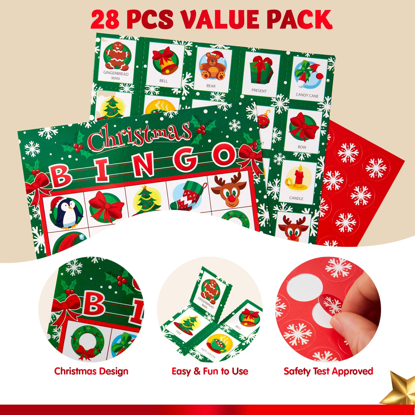Joyfy 28 Players Christmas Bingo Card Games Set for Kids Xmas Party Board Games, Winter Bingo Card, School Classroom Charades Games, Party Supplies, Family Group Activity