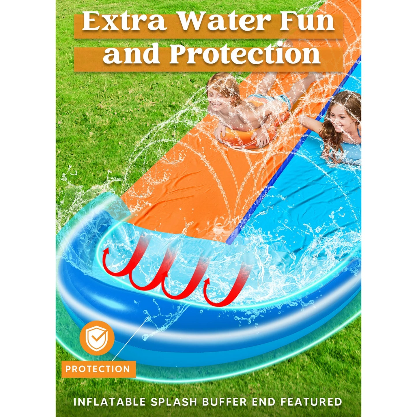 SYNCFUN 32.5ft Double Water Slide and 2 Inflatable Boards, Heavy Duty Lawn Water Slides with Sprinkler for Kids Adults Summer Water Fun Toys