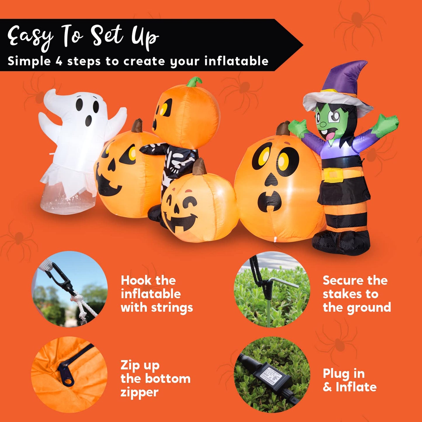 Syncfun 8 FT Halloween Inflatable Long Pumpkin Patch Decorations Inflatables with Build-in LEDs,Halloween Decor Outdoor Blow Up Yard Decorations