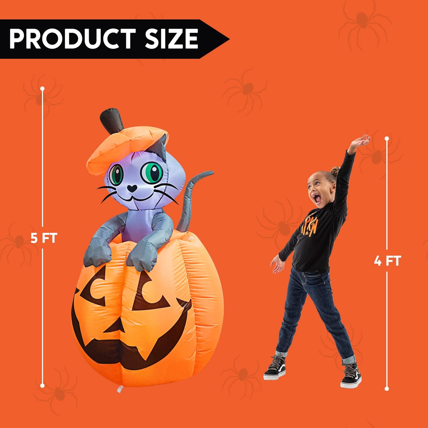 Syncfun 5 FT Halloween Inflatable Animated Kitty Cat On Pumpkin Halloween Decoration,Halloween Blow Up Yard Lawn Inflatables