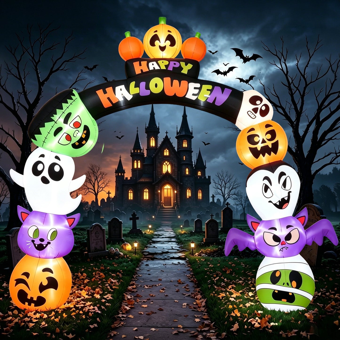 Joyfy 8 ft Halloween Inflatable Pumpkin Archway Outdoor Decoration,Blow Up Arch Decor for Yard with Build-in LED Lights for Yard,Garden & Party