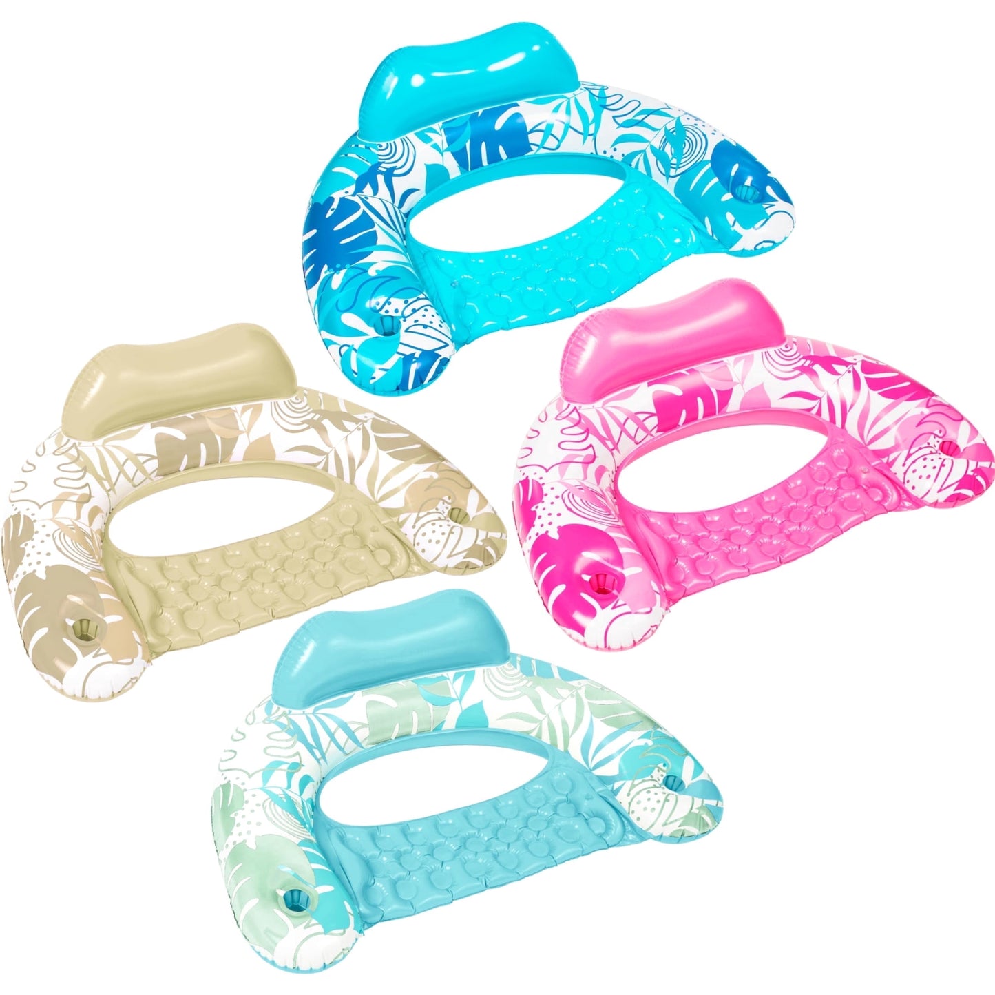 Joyfy Inflatable Pool Float Chair - 4 Pack Floating Pool Chair , Portable Lounge Floats for Swimming Pool Party Toy Floaties Beach FloatyBlue, Cyan, Pink, Champagne