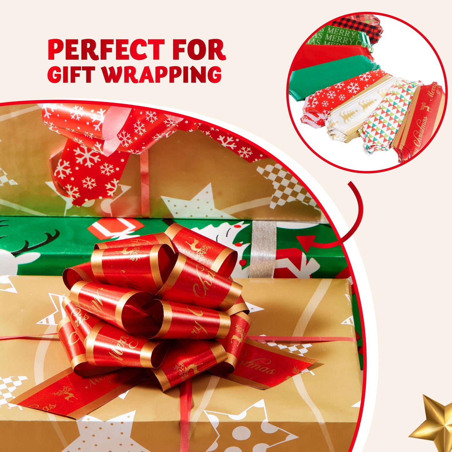 Joyfy 24 Pcs Christmas Pull Bows Present Wrap Ribbon(4.7" Wide), Easy and Fast Gift Wrapping Accessory for presents, Bows, Baskets, Wine Bottles Decoration, Gift Wrapping and Decoration Present