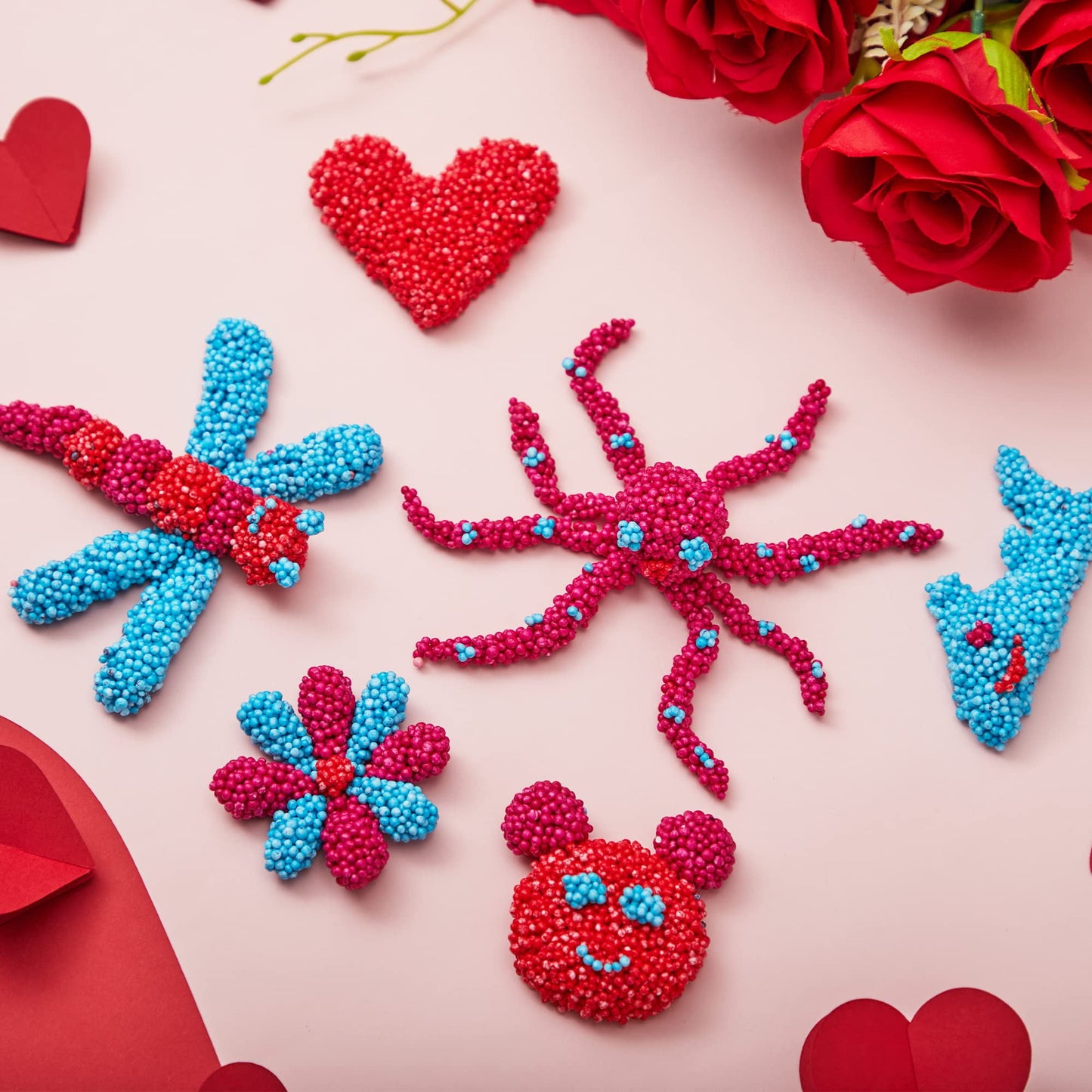 12 PCS Valentines Cards with Foam Squishy Toy for Kids, Valentines Gifts Set Stress Relief Fidget Toy for Boys Girls Valentines Class Exchange Cards