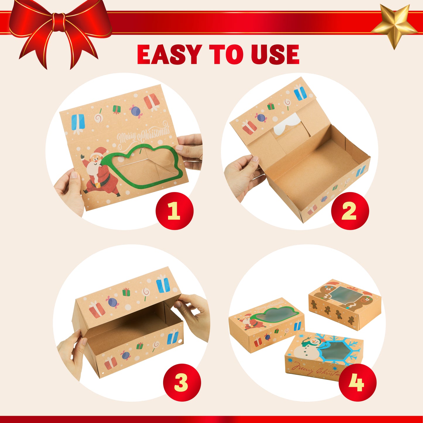SYNCFUN 12 Pcs Christmas Cookie Boxes Bakery Treat Gift Box with Window 8.75" x 5.75" x 2.75" for Pastries, Cupcakes, Cookies, Brownies, Donuts Gift Giving