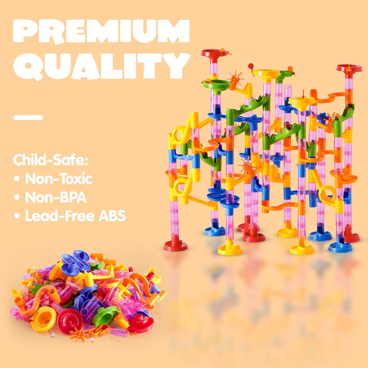 196 Pcs Marble Run, Construction Marble Maze Game, STEM Educational Toy, Building Block Toy, Gift for Kids Toddler Aged 3 4 5 6 7 8