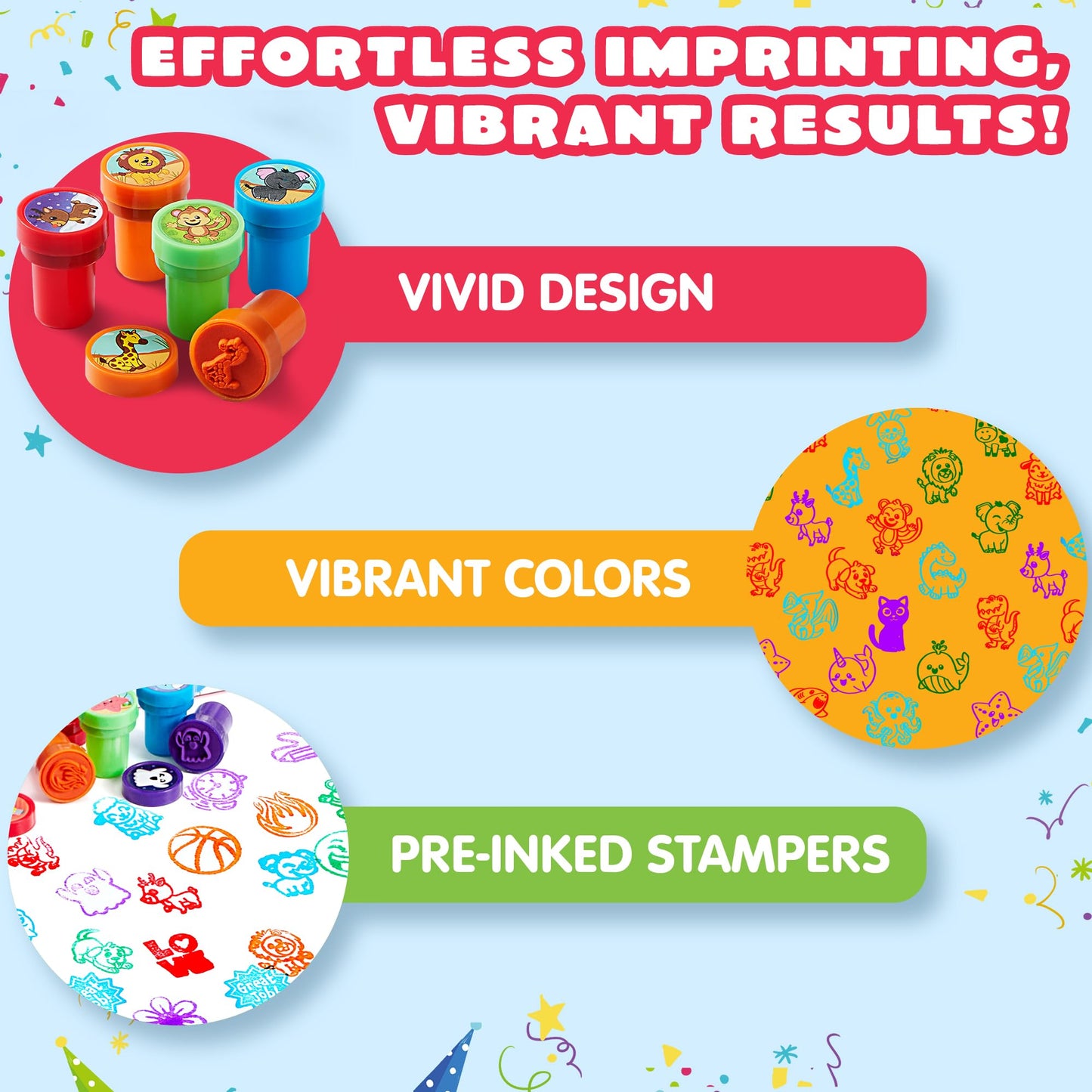 Joyfy 50 Pcs Assorted Stamps for Kids, Self-Ink Stamps with 50 Designs for Birthday Party Favor, Carnival Prizes, School Stampers, Goodie Bag, Halloween, Christmas