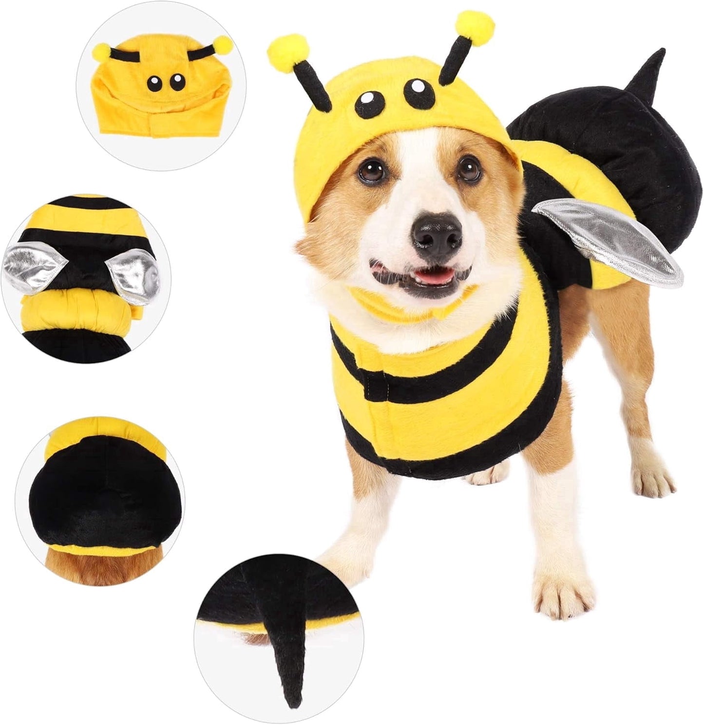Joyfy Pet Dog Bee Costume, Bumble Bee Dog Costume with 3D Hat and Wings for Halloween Dress Up Party,Large