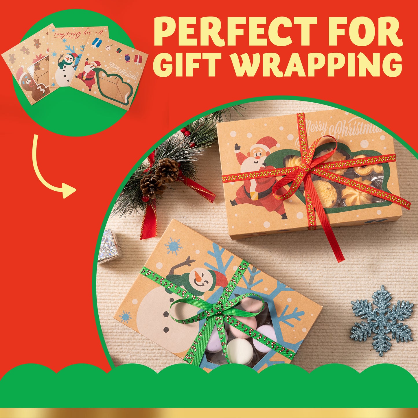 Joyfy 24 Pcs Christmas Cookie Boxes Bakery Treat Gift Box with Window 8.75" x 5.75" x 2.75”for Pastries, Cupcakes, Cookies, Brownies, Donuts Gift Giving
