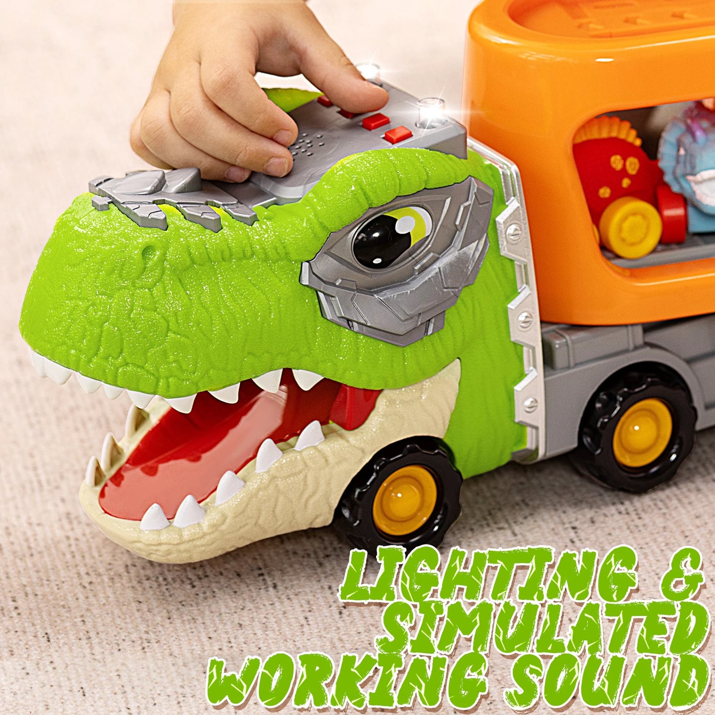 Dinosaur Truck Toys, Carrier Truck Toys with 6 Rubber Car Vehicles, Birthday Gift for Kids Toddlers 2 3 4 5 6 Years Old