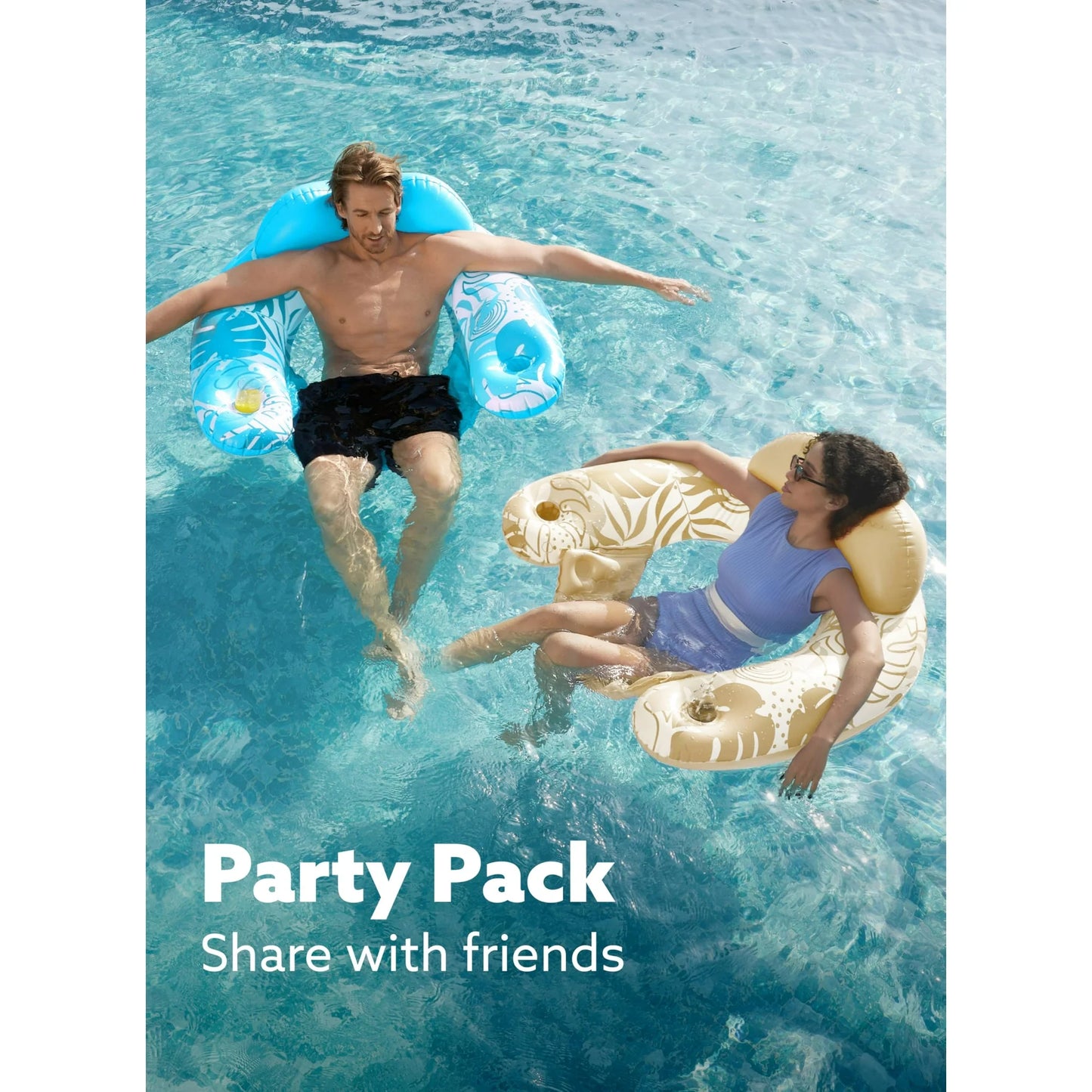 2 Packs Inflatable Pool Chair,Blow up Floating Pool Floats Chair ,Pool Party Toy for Summer (Blue, Champagne)