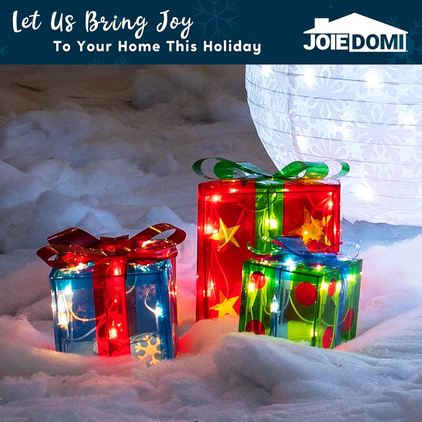 SYNCFUN 3 Pcs Gift Boxes Light Christmas Outdoor Decorations,50 Star Pre-Lit LED Present Boxes Christmas Decorations,Christmas Yard Christams Tree Holiday Decor